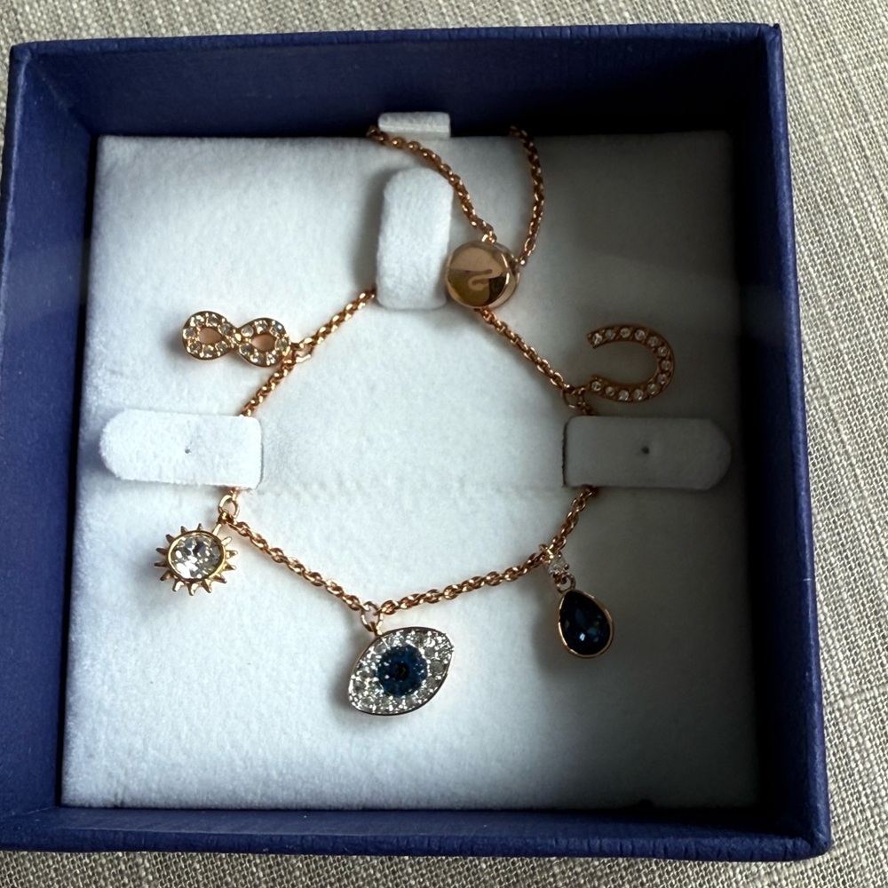 Swarovski Gold and Blue Charm Bracelet with Dazzling Crystals